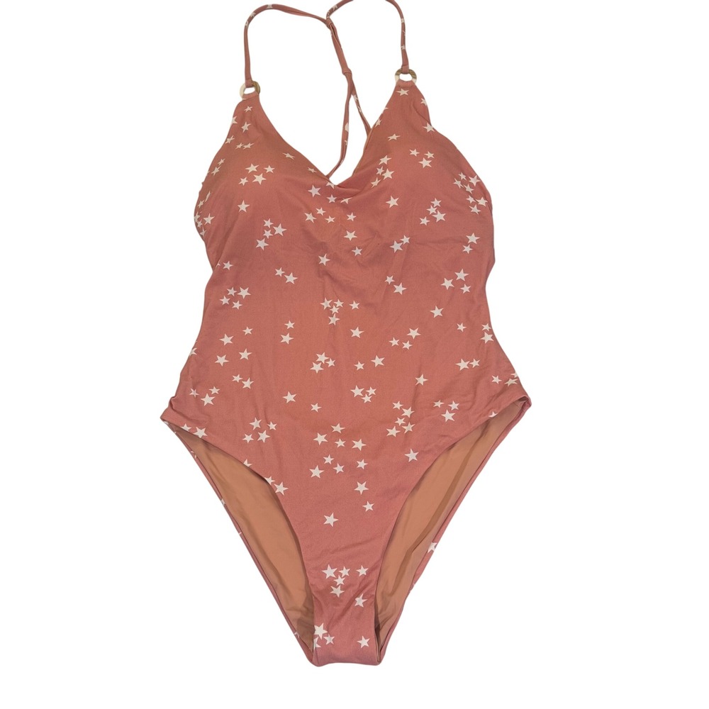 NEW WET Swimwear‎ Rose Stars One Piece Swimsuit Womens L Pink Star Print Ruched